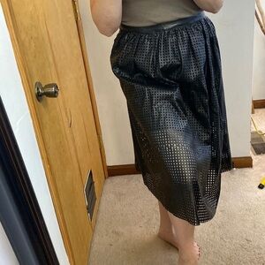 Piperlime Vegan Black Leather Laser Cut Midi Skirt